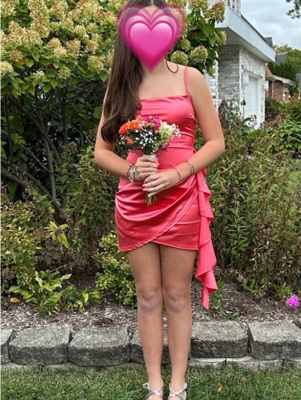 Windsor Coral Satin Ruffle Mini Dress
